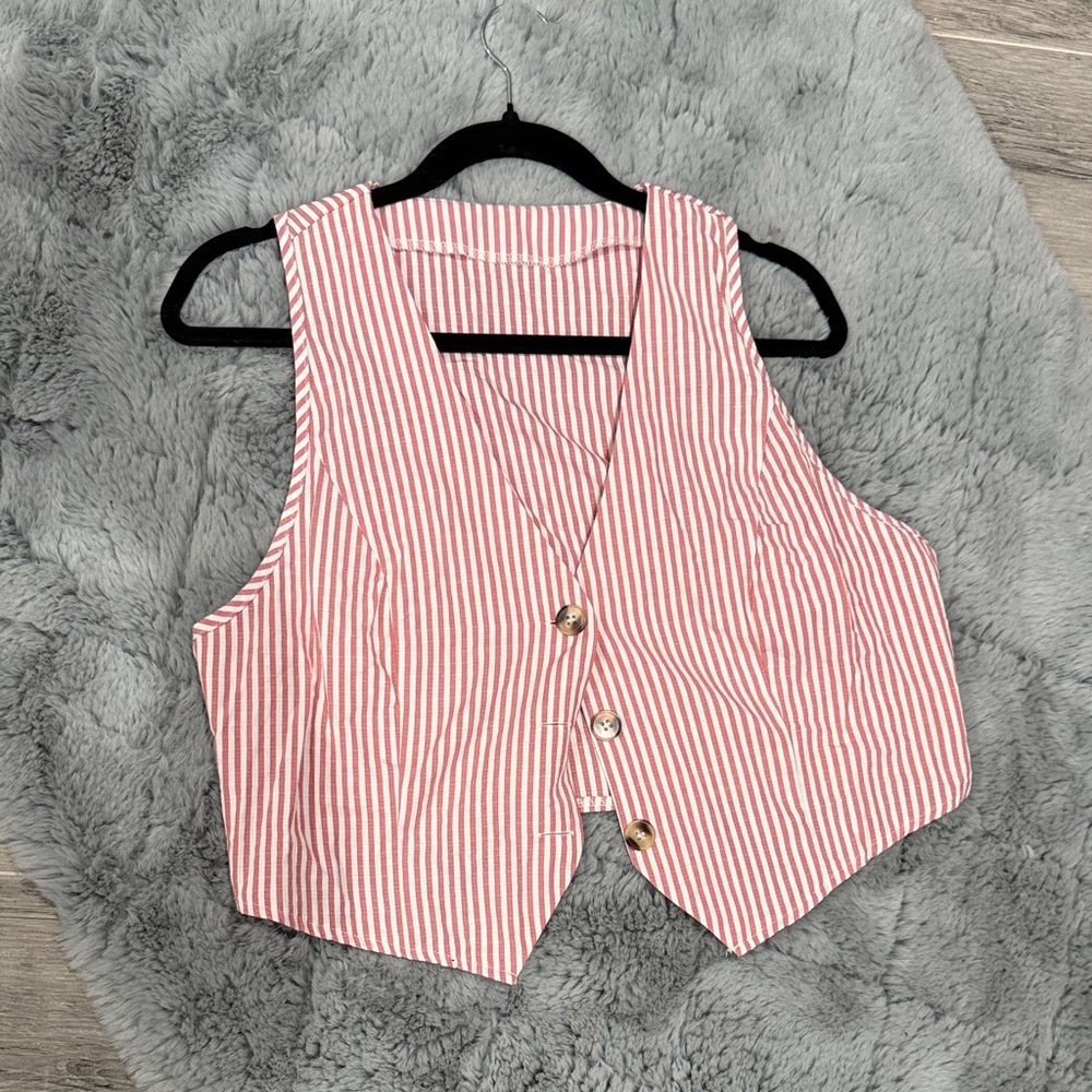 Striped Pink Sleeveless Women's Vest